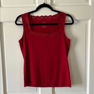 Talbots Red Fitted Sleeveless Tank Top With Lace Details